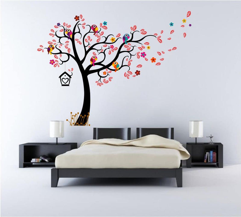 Divine Printry Tree with Leaf and Birds Wall Sticker Size - (85 * 63) cm - (DP0000426L)