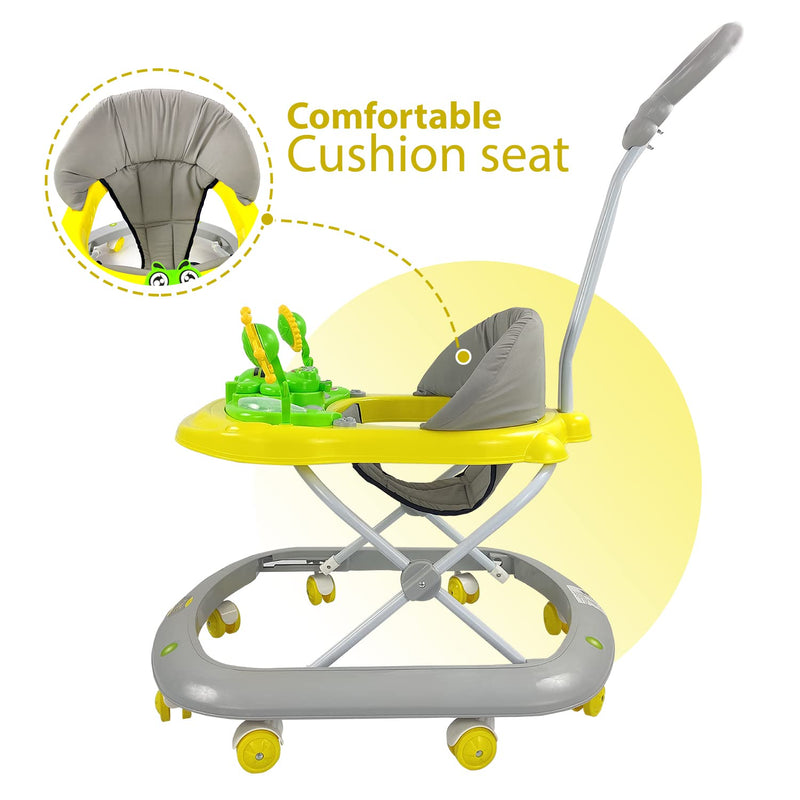 Dash Butterfly Deluxe Baby Walker with 3 Position Adjustable Height Music & Light & Parental Handle, Foldable Activity Walker, Baby 6-18 Months boy, Walker for Kids (Capacity 20kg | Yellow)