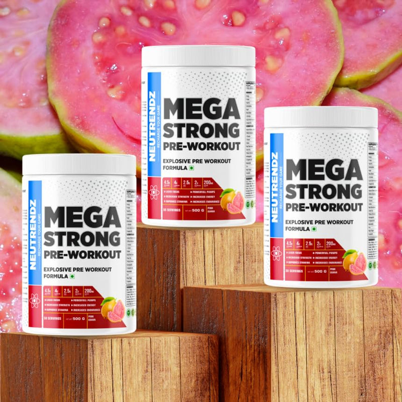 MEGA STRONG PRE WORKOUT 500gm Blue Lemonade (Pink Guava)