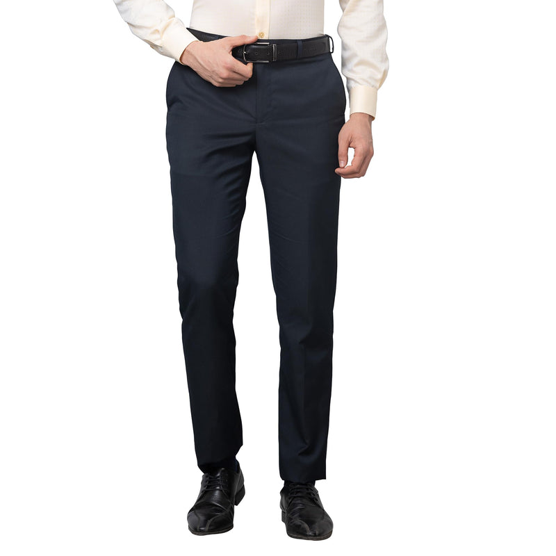 Park Avenue Men's Smart Fit Polyviscose Blend Flat Front Stripe Pattern Dark Blue Formal Trouser (Size: 32)-PMTX07542-B8