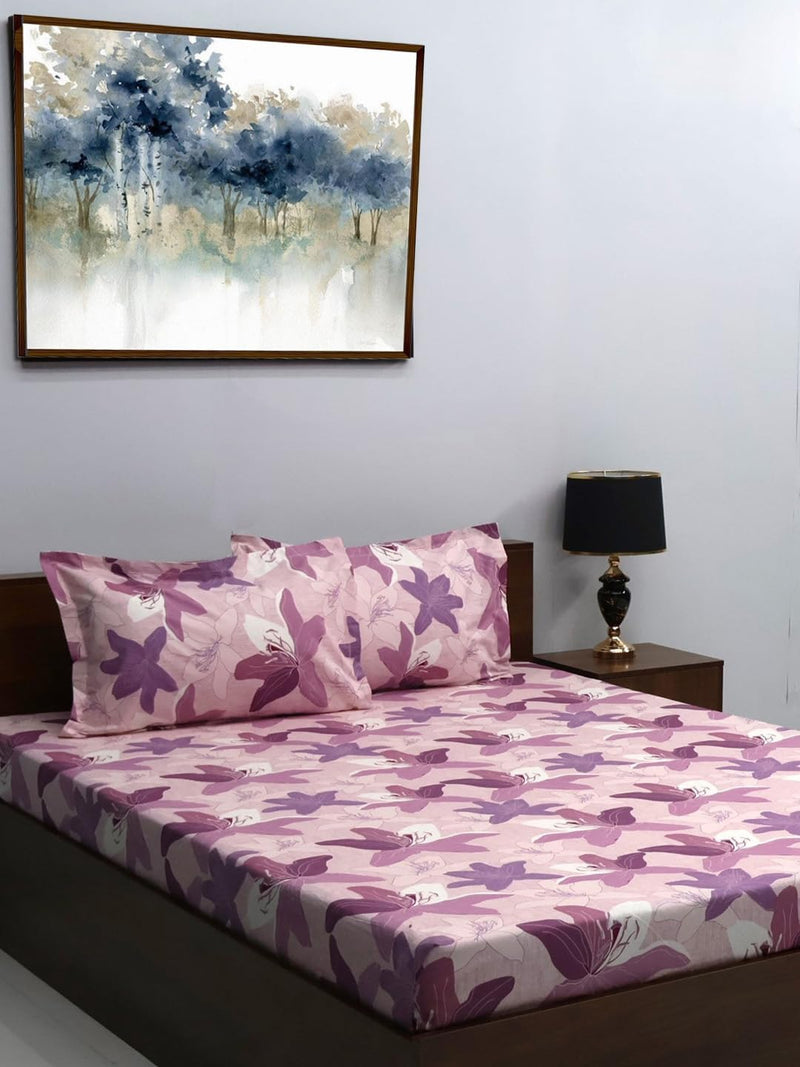 Bombay Dyeing Double Bedsheet Cotton 144 TC Premium Bedsheet & 2 Pillow Covers | Double | 224 X 254 Cms | Fade Less Colors | 2004 - Pink