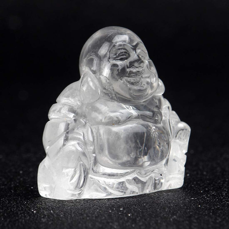 YWG Stone Clear Crystal Healing Crystal Gemstone Carved Laughing Happy Buddha Feng Shui Figurines Wealth and Good Luck 1.5"