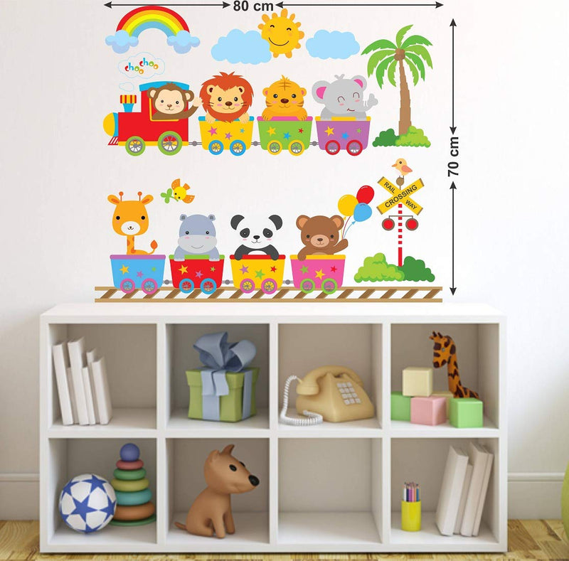 Tuffuk Kids Animal Train Multi Extra Large PVC Vinyl Wallsticker for Home Decorations(80 cm x 70 cm)6TZ018