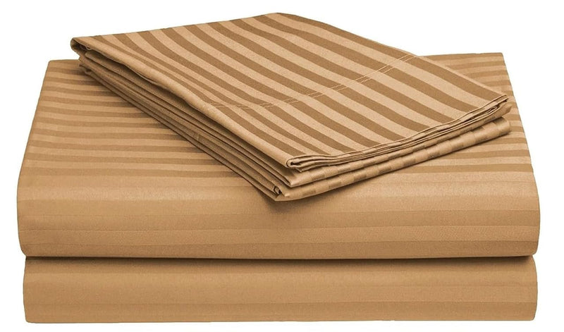 Cool Dealzz Linen 100% Cotton 300tc King Size Beige Colour Stripe Double Bed bedsheet with 2 Pillow Cover,Size:95x95 King Size Bed