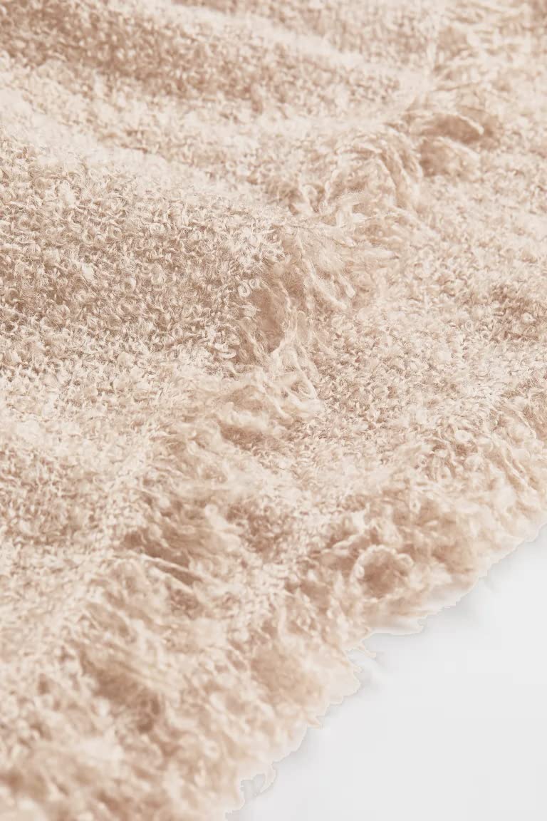 Cazimo Super Soft Boucle Throw Blanket with Fringes for Couch, Sofa, and Bed || 60 * 50 Inches / 152 * 127 Cms || Pack of 1 || Ivory