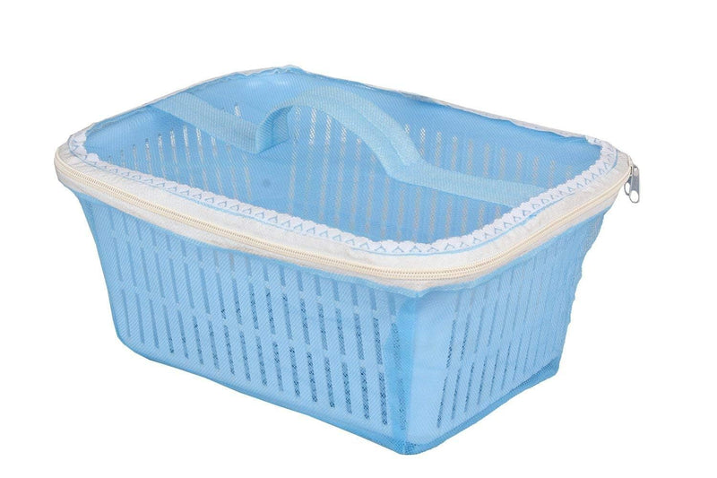 Go Hooked Multipurpose Plastic Storage/Gift Basket With Net Cover | Stylish Basket With Zip Net Cover Pack Of 1 (Blue).