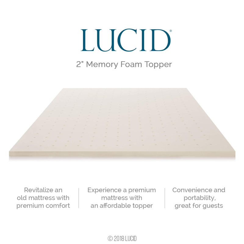 LUCID 2" Ventilated Memory Foam Mattress Topper, RV/Short Queen