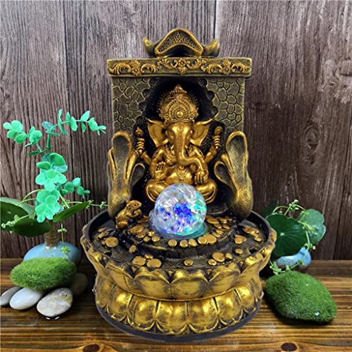 CALANDIS® Elephant Buddah Statute Tabletop Fountain Lucky Feng Shui for Home Office