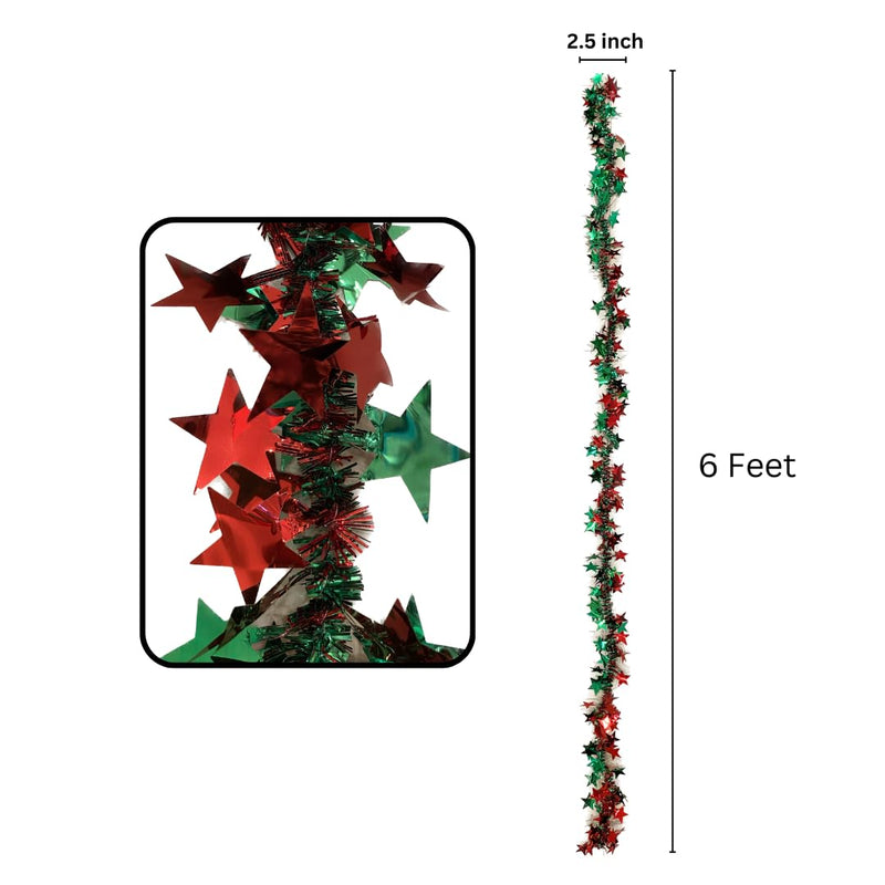 Wanna Party Christmas Tinsel 2D Stars Tree Wraps,Sparkly Star Tinsel Garlands with Wire for Christmas Tree, Home, Wedding, Party, Festive Ornament (Red,Green)