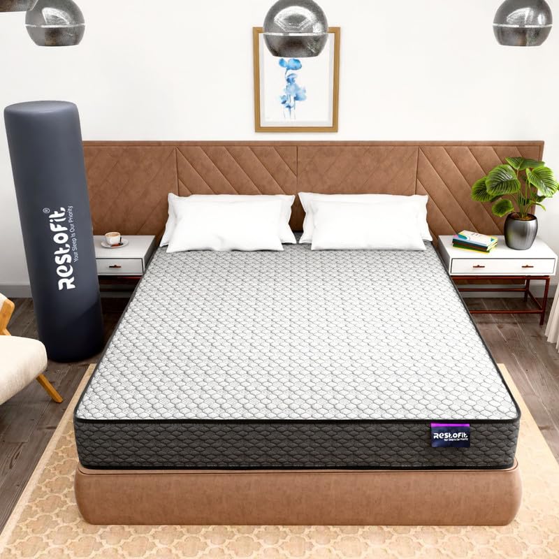 RESTOFIT Dual Comfort Orthopedic Mattress Queen Size | Sleep Well with 78x60x6 Inches Medium Firm Queen Size Mattress | 6-Inch HR Foam Mattress | Viscose Cotton, 7 Years Warranty Vacuum Roll Packaging