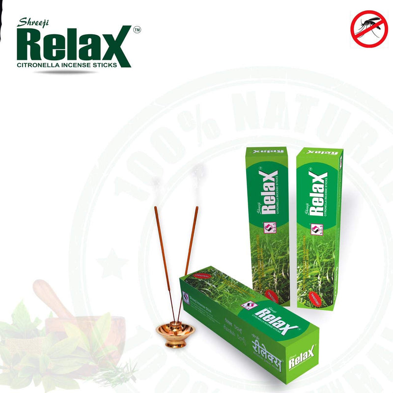 Shreeji Relax 240 Citronella Incense Sticks Mosquito Repellent Agarbatti - Herbal and Natural (Pack of 2 Boxes x 12 Pouches x 10 Sticks per Pouch= 240 Sticks)