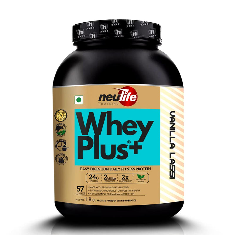 Neulife WHEYPLUS® Gut-friendly Grass-Fed Whey Protein Isolate Blend with Probiotics & Proteozymes 4lbs (Vanilla Lassi)