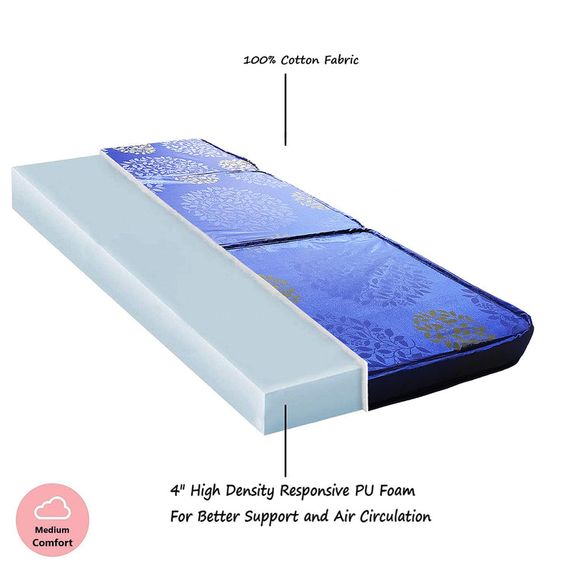 CH, COOL HOME Travel Bed 4-inch Soft Single Dual Comfort Folding Mattress (Blue, Single)