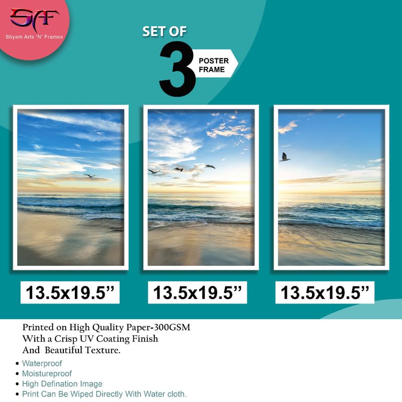 SAF paintings Set of 3 Sea and waves Wall Painting for Home Decoration SA-WHITEMX33602