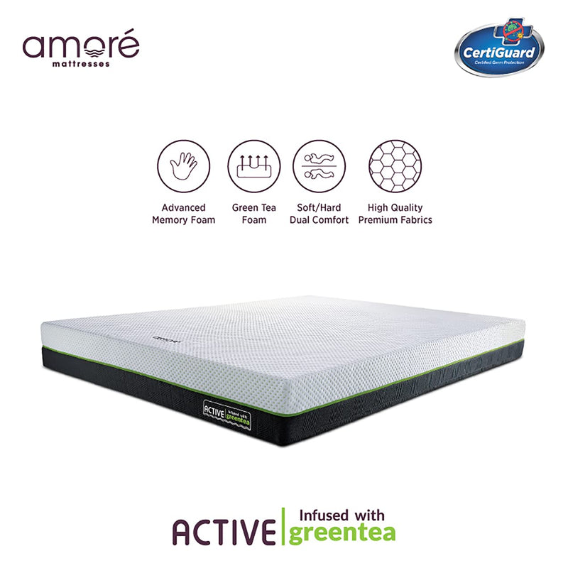 Amore New Active Green Tea Orthopedic Memory Foam Dual Comfort Single Size Mattress (75x36x6).