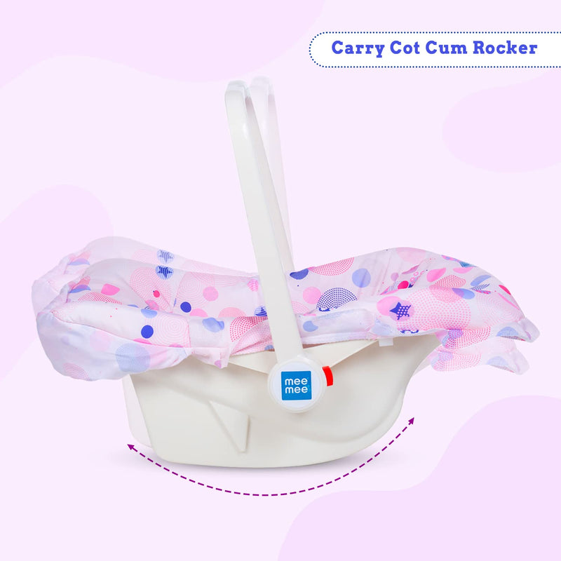 Mee Mee Cozy Baby Carry Cot, Rocking Chair with Soft Pada Cushioned, 3 Point Safety Lap Belt,5 in 1 Multi Purpose Kids, Infant Babies of 0 to 1.5 Years & Weight Capacity Upto 13 Kgs (Pink)