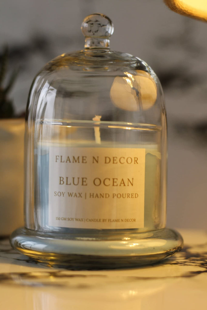 Bell Jar Candle with Glass Dome | Blue Ocean | Premium Soy Candle