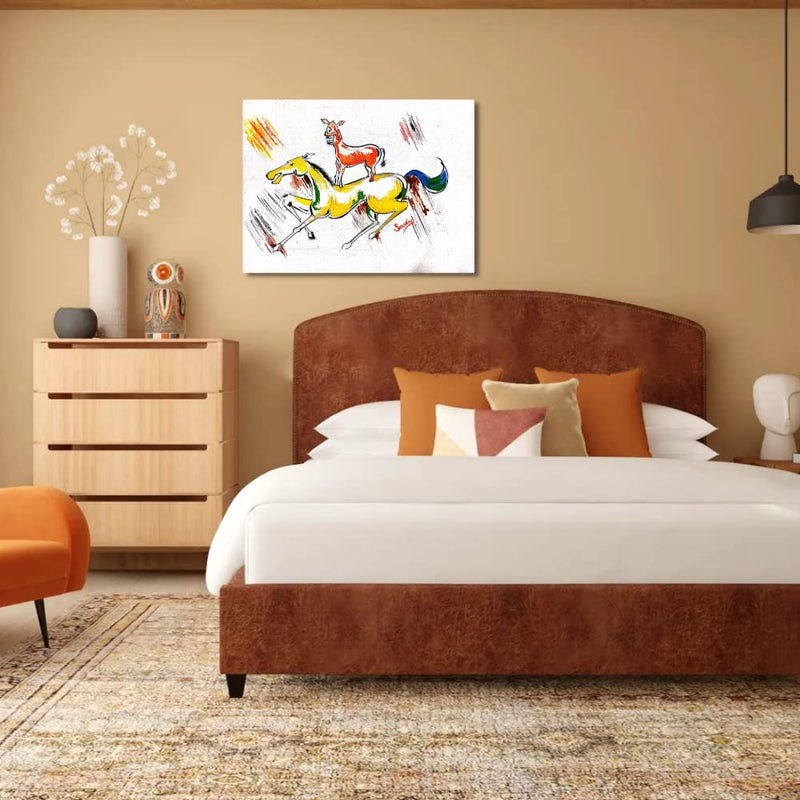 Sonajuri Arts | Rocking Horse Handmade Painting By Majnu Bhai From Welcome Movie - Anil Kapoor – Acrylic Painting – Souravi Das Decorative Gift Item Painting, Floral, Multicolor