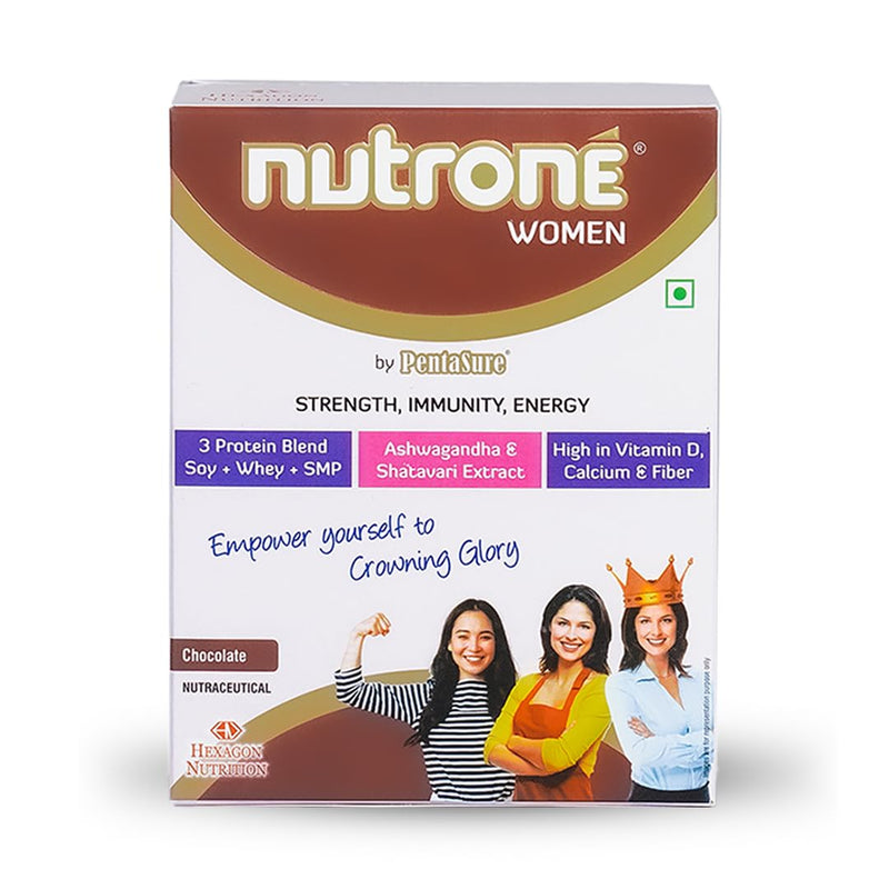 Nutrone Chocolate Flavour Women 3 Protein Blend (Soy+Whey+SMP) Powder by Pentasure, 300g Carton with Free Shaker