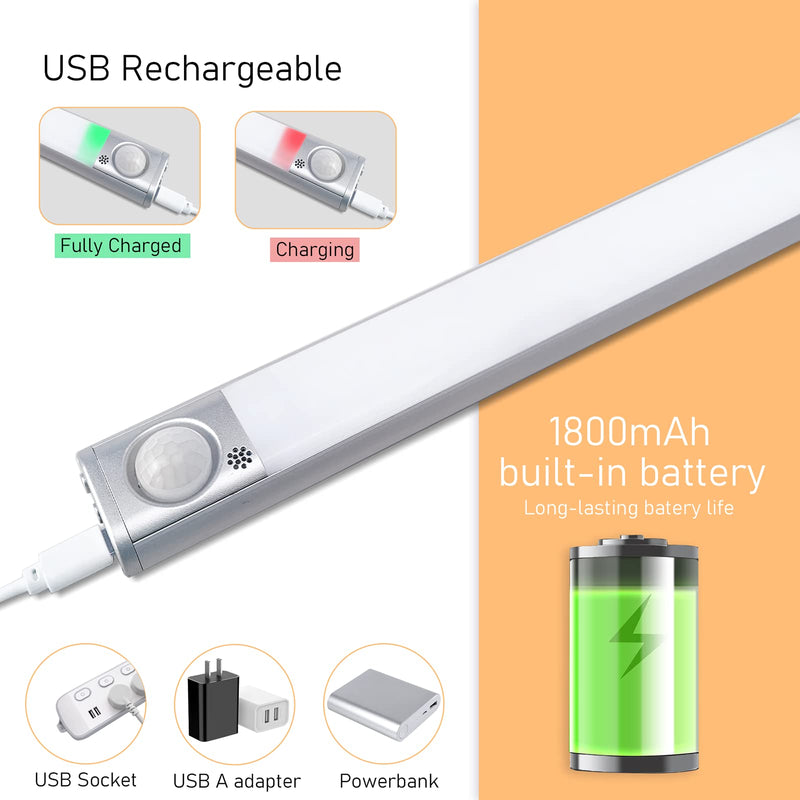 MERTTURM 160LED Rechargeable Under Cupboard Light[2pcs], Wireless Motion Sensor Closet Lights, 1800mAh Battery with Stepless Dimming, Magnetic Install for Wardrobe, Cabinet, Besides, Kitchen