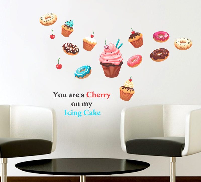 Wallstick ' Icing Cake and Donuts ' Wall Sticker (Vinyl, 85 cm x 120 cm, Multicolor)