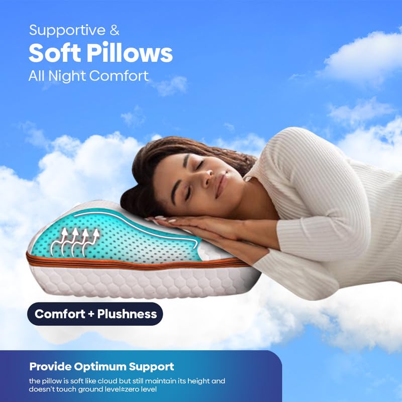 SLEEP XPERT Flip Dual Comfort Reversible Natural Latex Foam Bed Pillow for Sleeping | Best for Cervical Pain Relief | Free Viscose Cotton Zipper Cover 24x16x5.5 Inch (Pack of 2)