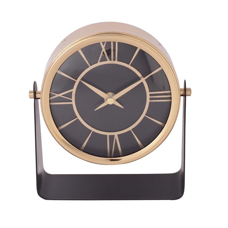 Decor de Maison Handcrafted Gold Black Metal Table Analog Clock For Livingroom Bedroom Kids Room Study Table Centre Table Office Desk (8 Inch Height)