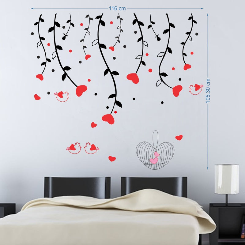 Heart Sparrow Tree Self Adhesive VinylWaterproof Decorative Wall Stickers for Hall, Bedroom, Kitchen and Furniture