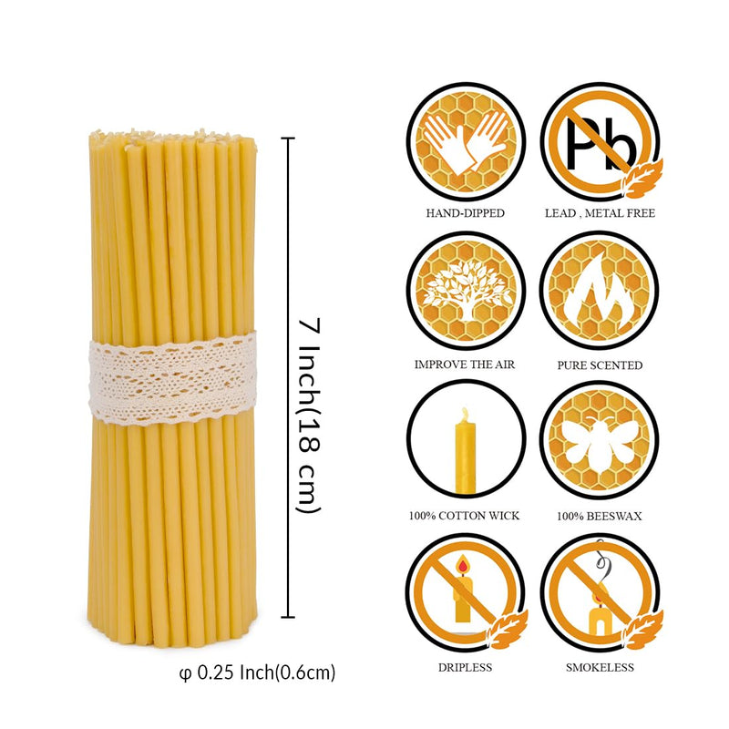 DEYBBY Beeswax Birthday Candles – 7.3 'Thin Beeswax Candles - Dripless and Smokeless Eco Beeswax Taper Candles for Home, Dinner, Cake, Prayer, Church, Hanukkah, Christmas