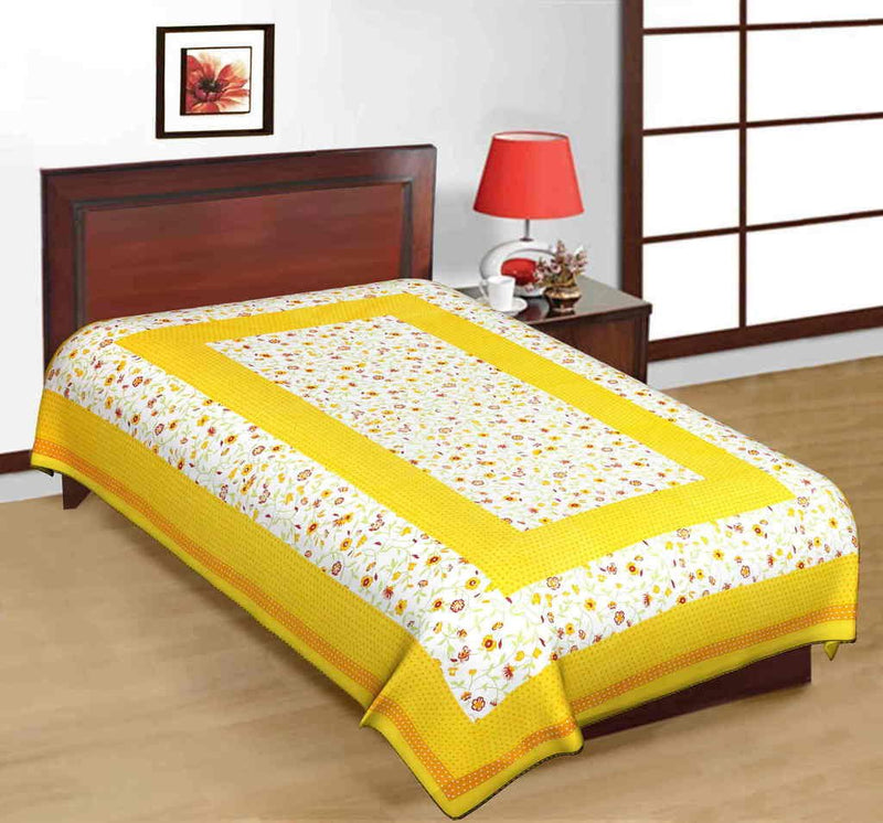 Indian Royal Fashion 100% Pure Cotton Yellow Colour 1 Single BedSheet Without Pillow Covers (Size :-60X90 Inches 152x229 cm)