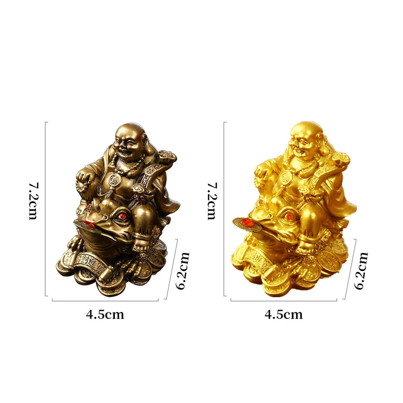 YODOOLTLY Feng Shui Laughing Buddha, Wealth Laughing Buddha Sit on Money Frog Statue Lucky Toad Car Ornaments Home Office Decoration (Bronze)