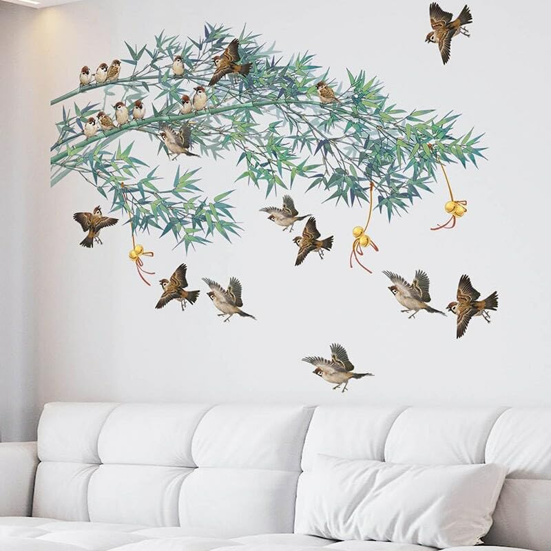 GADGETS WRAP Vinyl Chinese Ink Painting Bamboo Birds Wall Sticker