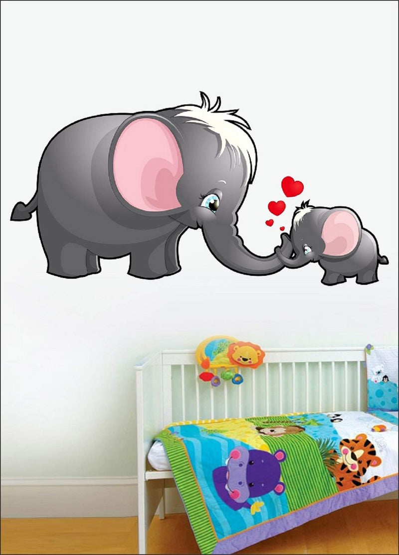 Mom and Kid Elephant Self Adhesive VinylWaterproof Decorative Wall Stickers for Hall, Bedroom, Kitchen and Furniture