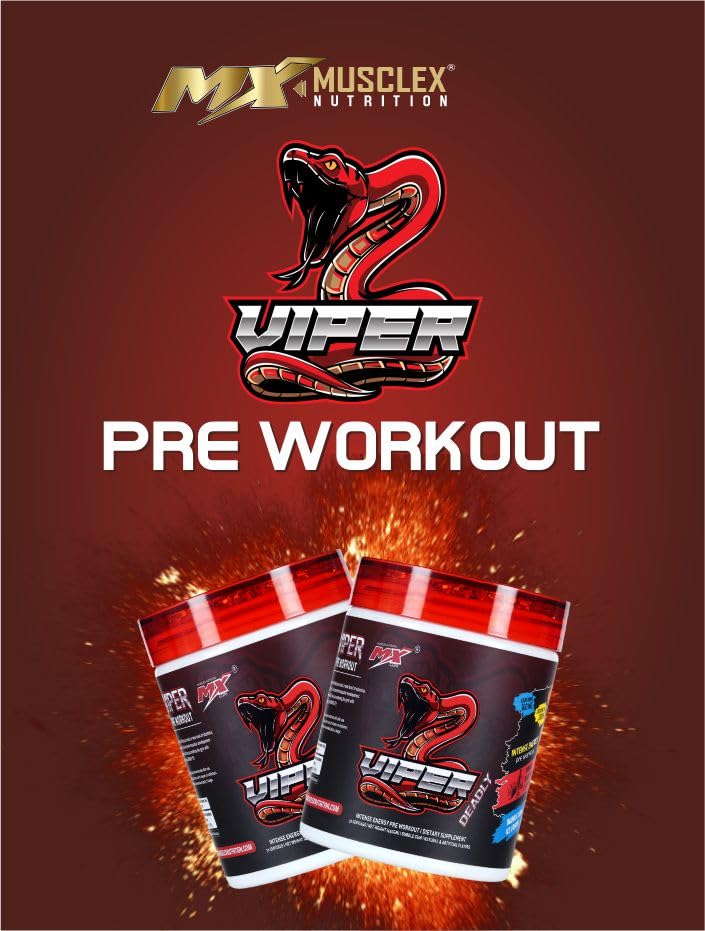 Musclex Nutrition Deadly Viper Pre-Workout Supplement, Litchi Flavour, 30 Servings, with Caffeine, Beta Alanine, L-Citrulline, Creatine HCl