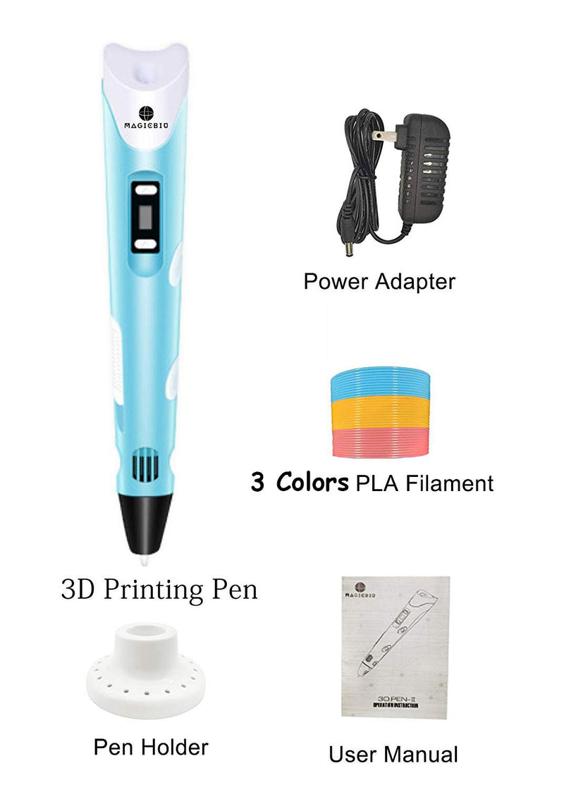 Magicwand® 3D Printing Pen with LCD Display &【3 Metre Each 3 Filaments & 10 Metre Each 3 Filaments EXTRA】【with ADAPTOR】【Pack of 1】