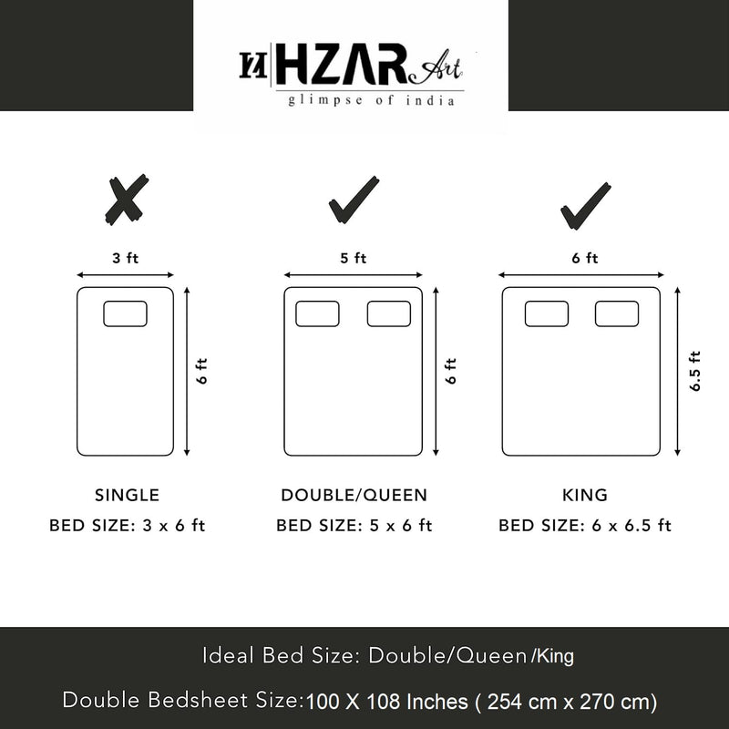 HZAR ART King Size Premium 100% Cotton Bedsheet for Double Bed with 2 Pillow Covers | 280 TC Flat Sheet | Jaipuri Print Double BedSheet Cotton(Buti Print,100 X 108 Inches) SBS56