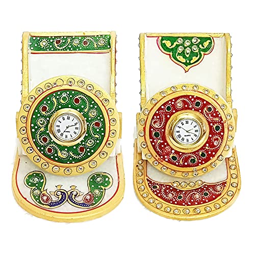 Handicraft Kingdom Mobile Holder for Bedroom | Cell Phone Desktop Stand with Inbuilt Small Clock for Kitchen Living Room & Office Table | Approx Size (4.5 Inch) & Wt (1150 Gm) Pack of 2