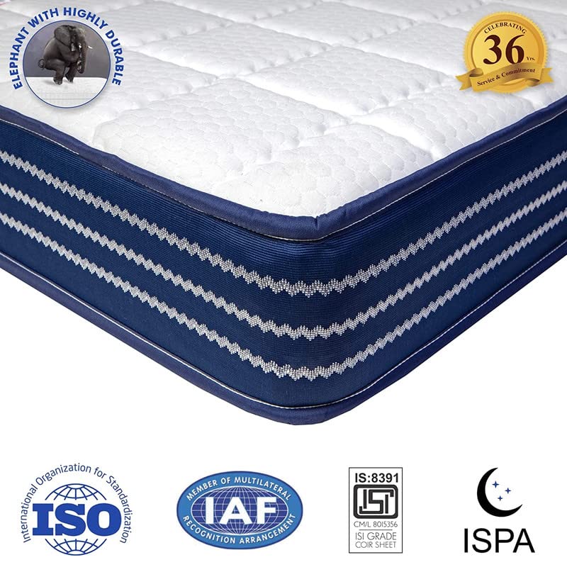 SLEEPSPA by COIRFIT 6 inch Ortho Bonnell Spring King Size Mattress with HR Foam | Mattresses for Back Pain Relief, Firm Support, Durable and Long Lasting (White, 75x72x6), with 7 Years Warranty