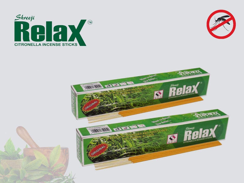 Shreeji Relax 240 Citronella Incense Sticks Mosquito Repellent Agarbatti - Herbal and Natural (Pack of 2 Boxes x 12 Pouches x 10 Sticks per Pouch= 240 Sticks)