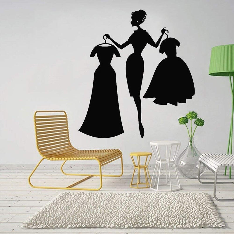 VVWV Fashion Girl Vinyl Decal Wall Stickers Shop Mall Home Decor Self-adhesive Wall Stickers L x H 55 Cm x 75 Cm