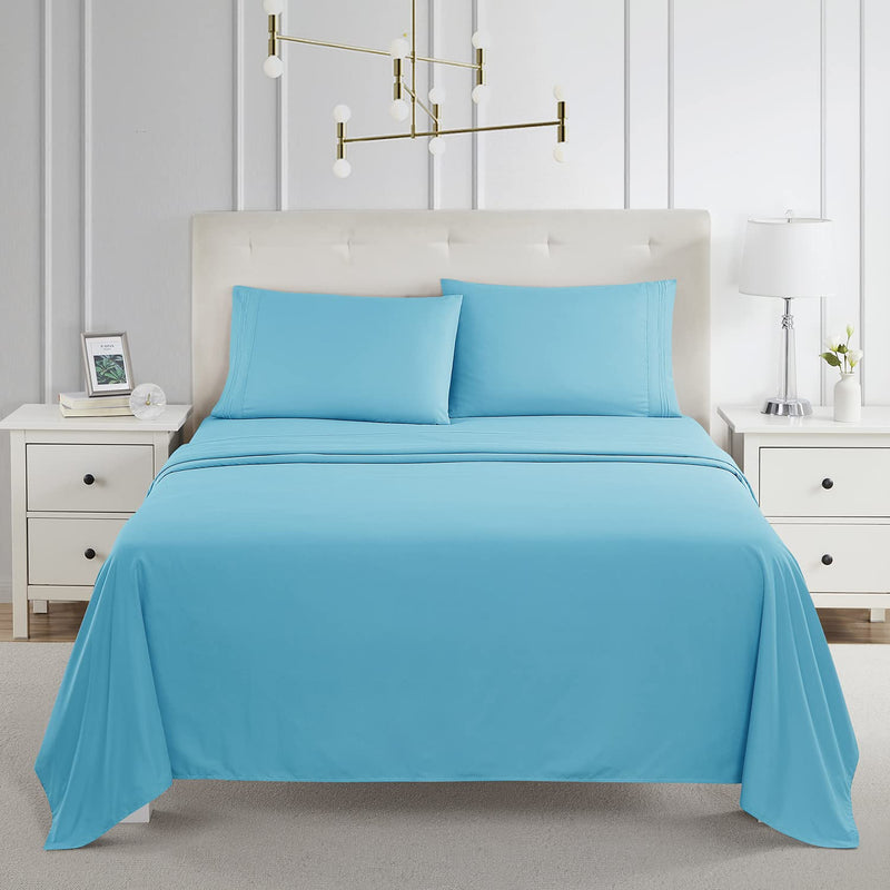 Bed Sheet Bedding Set, King Size, Beach Blue (Teal), 100% Soft Brushed Microfiber Fabric with Deep Pocket Fitted Sheet, 1800 Luxury Bedding Collection, Hypoallergenic & Wrinkle Free Bedroom Linen Set By Nestl Bedding by Nestl Bedding