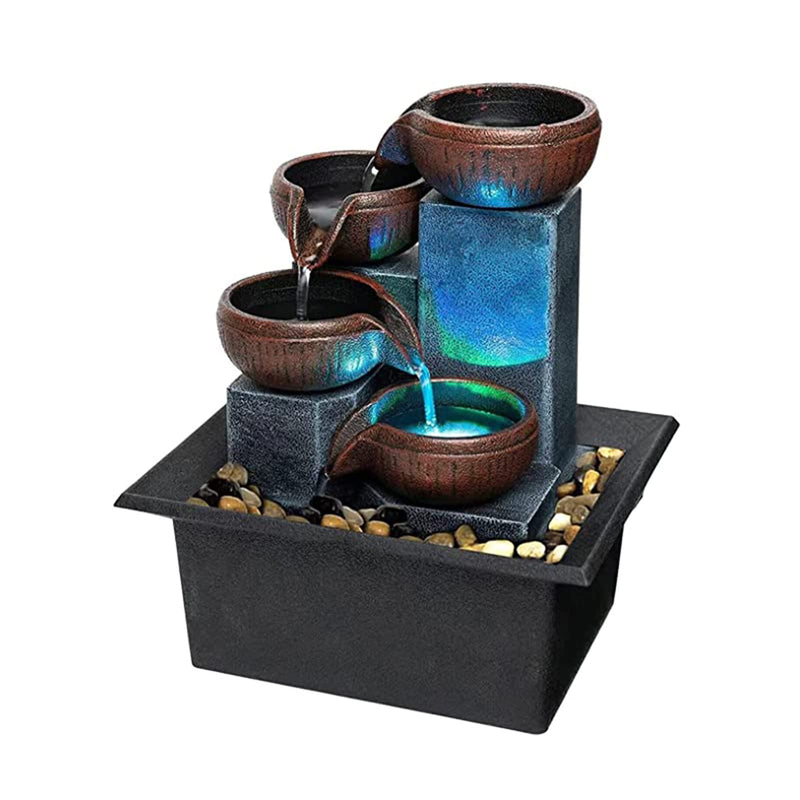 Small Tabletop Waterfall Fountain Zen Meditation Fountain Indoor Desktop Water Fountain with LED Light and Natural River Rocks for Office Home Bedroom