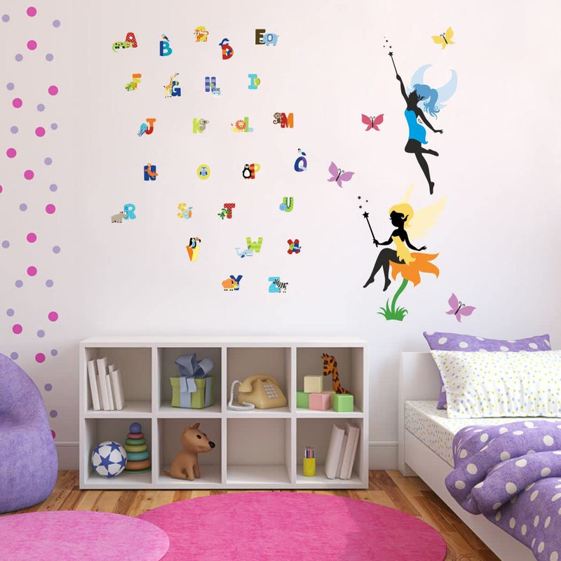 Delight Art Flat Alphabets with Fairy Design Wall Sticker Size - ( 104*84 ) cm Model id - ( DAMC00678L )