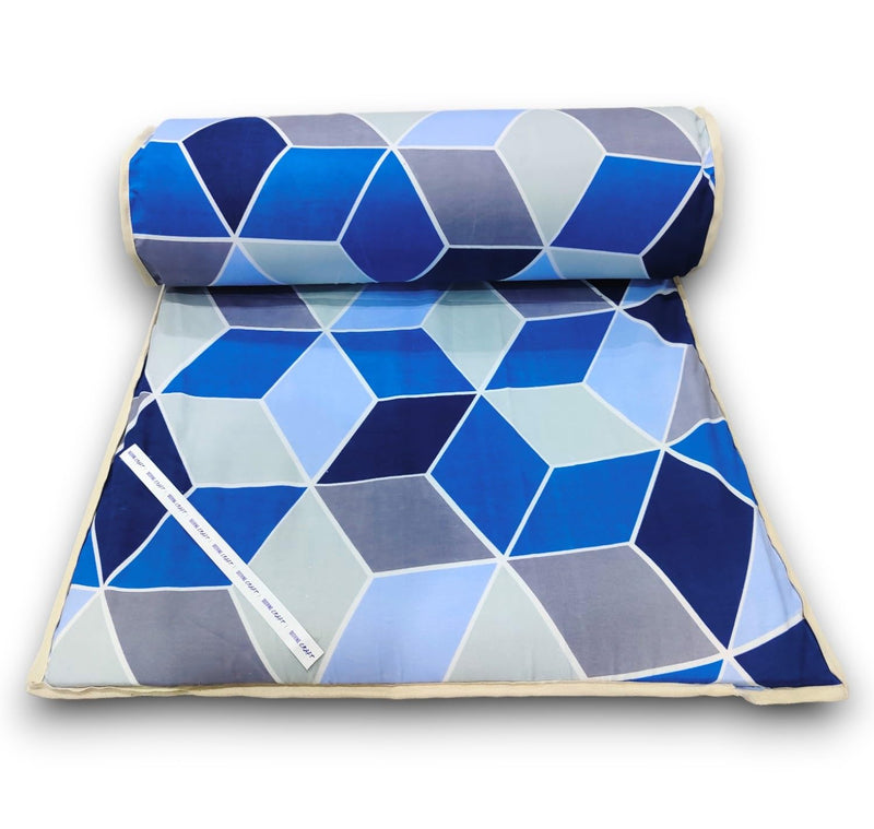 IMSMARTMART Versatile PU Foam Mattress - Slim, Foldable, and Portable, 72x36x1 Inch, Multi-Use (Shades of Blue Diamond)