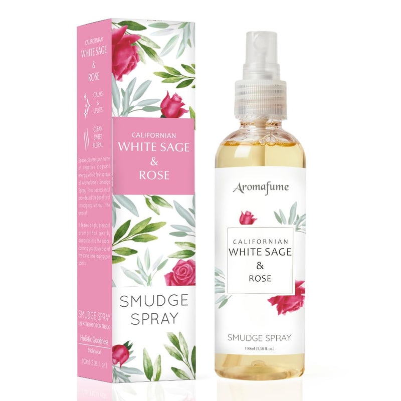 White Sage & Rose Smudge Spray by Aromafume | 100ml/3.3 oz | Sage Spray for Cleansing Negative Energy & Protection | Non-Toxic | Room Spray for Spiritual Cleansing, Smokeless Sage Smudging