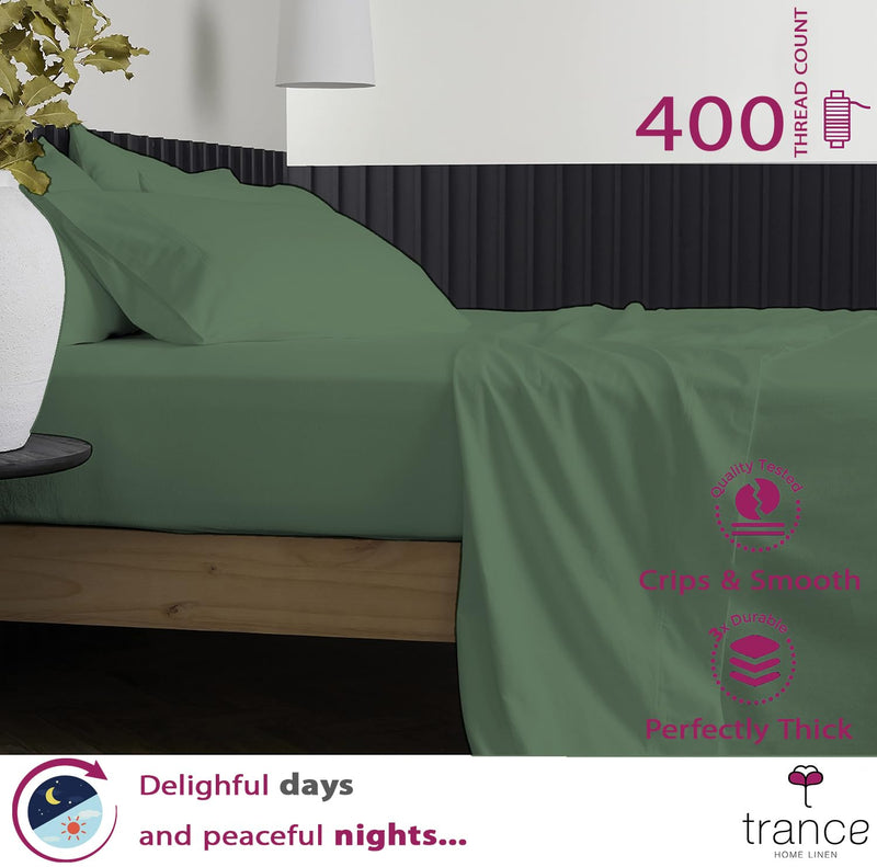 Trance Home Linen Pure 100% Cotton 400TC Plain King Size Bedsheet with 2 Pillow Covers (108 x 108 Inch | 9ft x 9ft, Green)