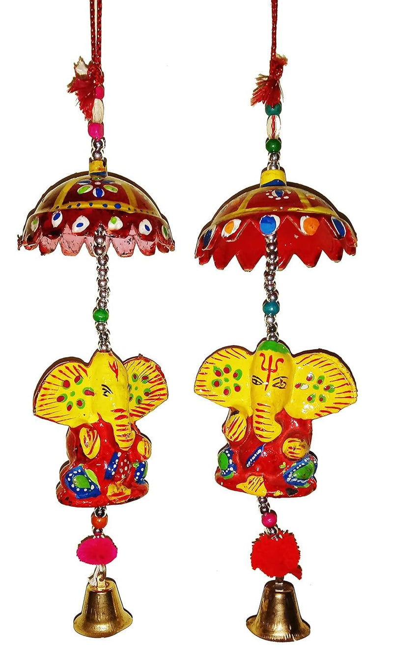 UrbanShilp Ganesha Hanging Wall Wind Chime with Bells for Home/Office/Garden Decoration Door/Wall Hanging (Set of 02)