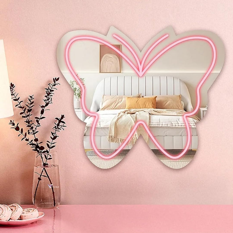 VNDRA® Anime Butterfly Mirror with Light Neon Signs for Locker Room Living Room Girl's Bedroom,Cute Acrylic MirrorGirl Gifts,Makeup Mirror Wall Mirror 14x15 inches,