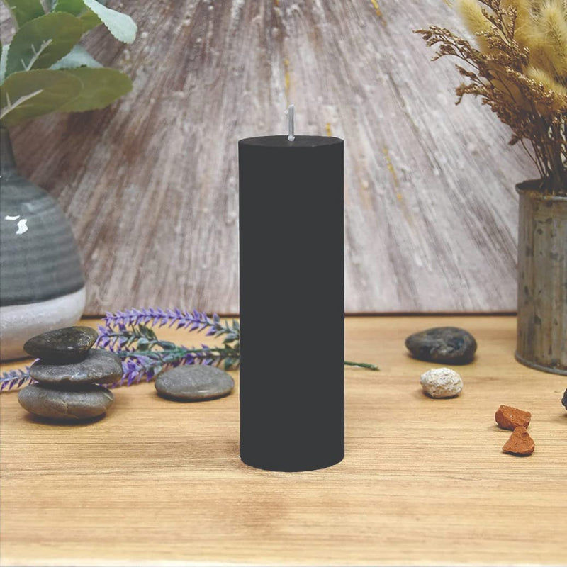 Ukiyo International - Black Round Pillar Candle Made of Natural Soy Wax Unscented Smokeless Long Burning Hours Candles (2x10 Inch)