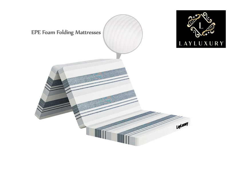 LAYLUXURY "EPEComfort DreamEase |Foldable Mattress| Series 3 inch Single EPE Foam Mattress Three Fold Grey White 72x35x2/ Single